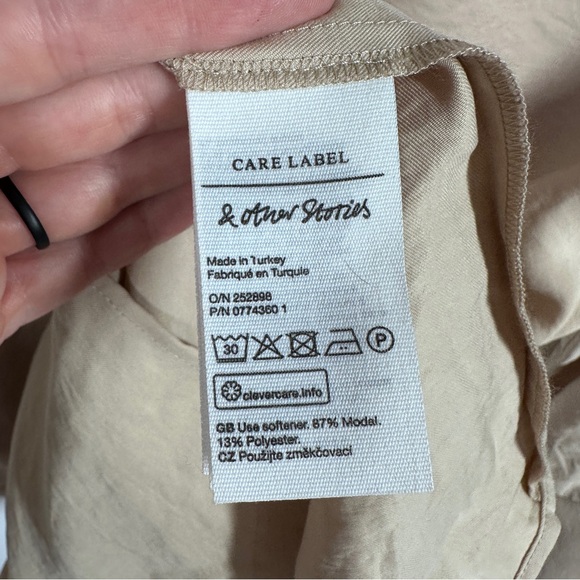 & Other Stories Asymmetric Mini Shirtdress in Tan Size 0 Wrap - Picture 8 of 9